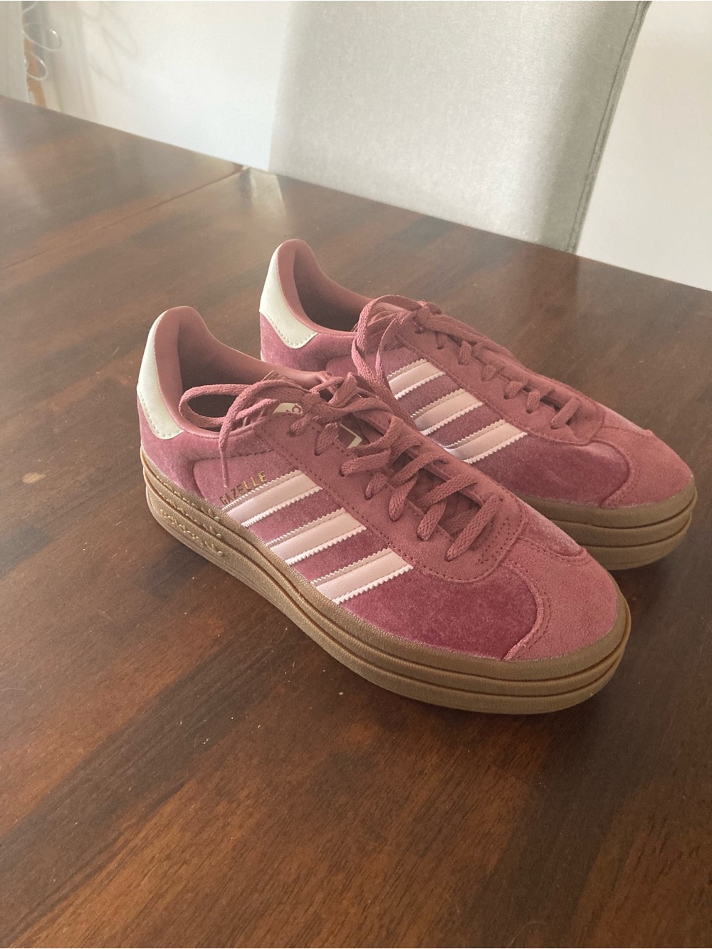 adidas Women’s Pink suede and velvet Platform Sneakers Stripes gazelle 8 - Picture 2 of 5